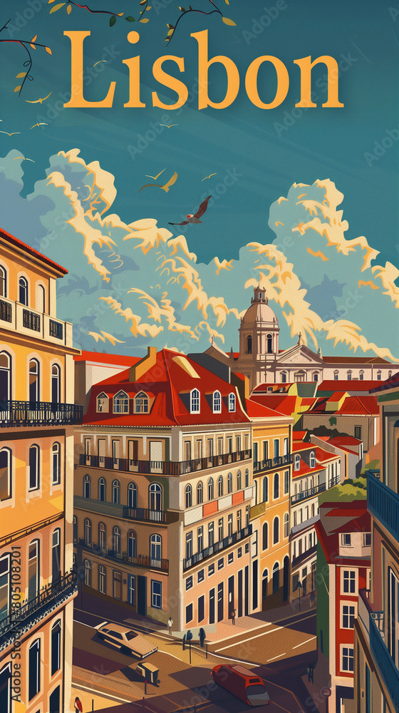 Lisbon Portugal retro poster