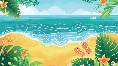 Hello summer illustration with beach scene - sparklin