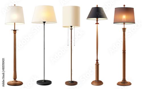 Variety of Floor Lamps Against a White Background, Collection of Floor Lamps, Copy Space