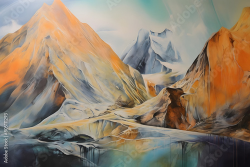 fascinating mountain peak overlooking cliffs, abstract landscape art, painting background, wallpaper © Niko