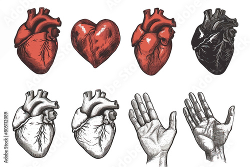 Illustration collection of hands in various poses giving love