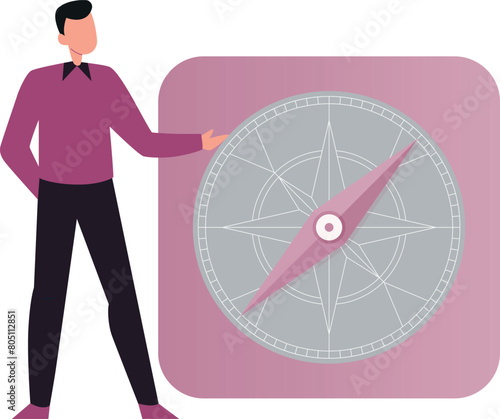Boy is showing direction on compass.