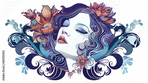 Illustration of Virgo astrological sign as a beautiful