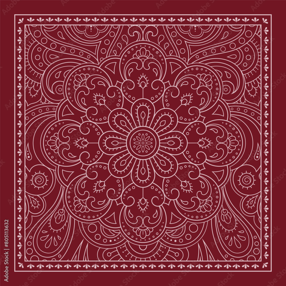 Circular pattern in form of mandala with flower for Henna, Mehndi, decoration. Red decorative ornament in ethnic oriental style for a bandana. Outline doodle hand draw vector illustration. Circular pattern in form of mandala with flower for Henna, Mehndi, decoration. Red decorative ornament in ethnic oriental style for a bandana. Outline doodle hand draw vector illustration.