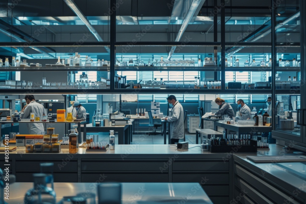 High-Tech Futuristic Science Laboratory: People Working High-Tech Futuristic Science Laboratory: People Working