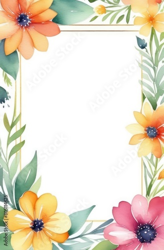floral frame with copyspace on white background. field flowers mockup, watercolor illustration.