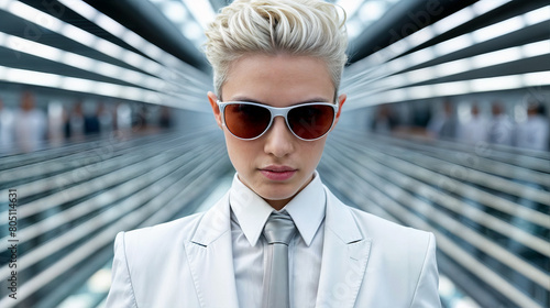 portrait of a blond woman in sunglasses created with Generative AI technology © Edi