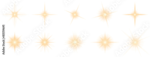 Set of Glittering vector particles on transparent background. Golden sparkling lights. Christmas Holiday glow particle. Magic star effect. Star dust sparkling particles. Vector EPS 10