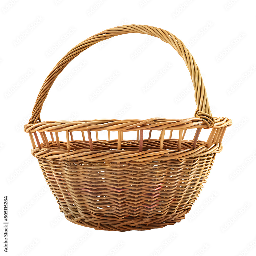 Woven Rattan Basket, Eco Friendly Chic, Isolated on Transparent Background