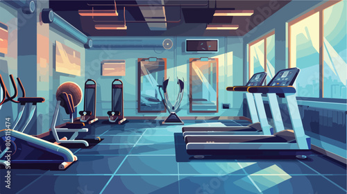 Interior of gym with modern treadmill elliptical trai photo