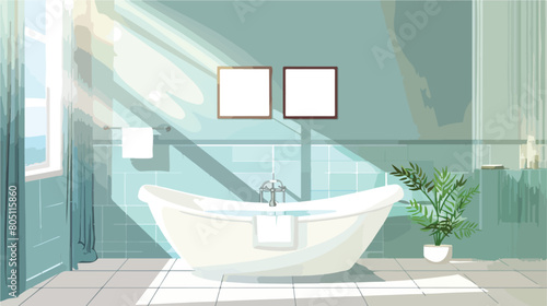 Interior of light bedroom with bathtub Vector style Vector