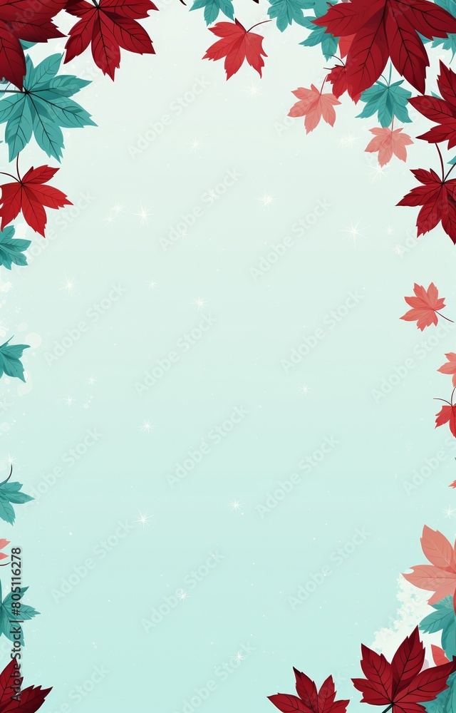 A simple background image of red and blue/green autumn leaves on a pale blue background. A simple background image of red and blue/green autumn leaves on a pale blue background.