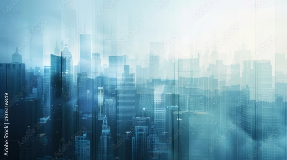 abstract business modern background with cityscape double exposure hyper realistic 