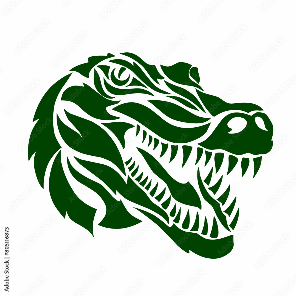 Obraz premium illustration vector graphics of tribal art design green crocodile head