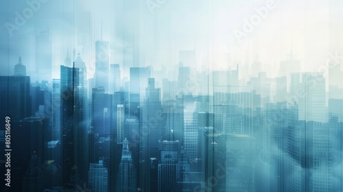abstract business modern background with cityscape double exposure hyper realistic 