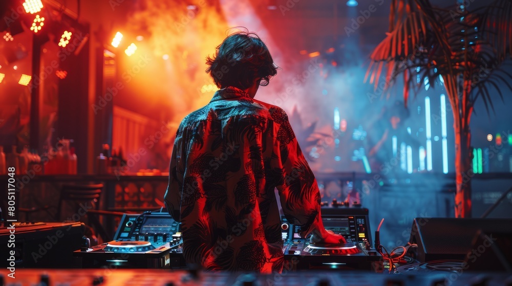 DJ in Action, Viewed from Behind as They Command the Dancefloor