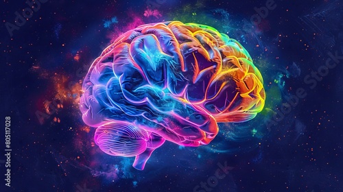The image shows a human brain with a glowing effect, suggesting a concept of intelligence or creativity.