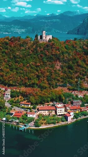 Rocca Martinengo at Monte Isola in Italy. Great view from a drone.  photo