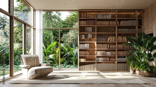 Wallpaper Mural Bookcase with books in a modern house. Generative AI hyper realistic  Torontodigital.ca