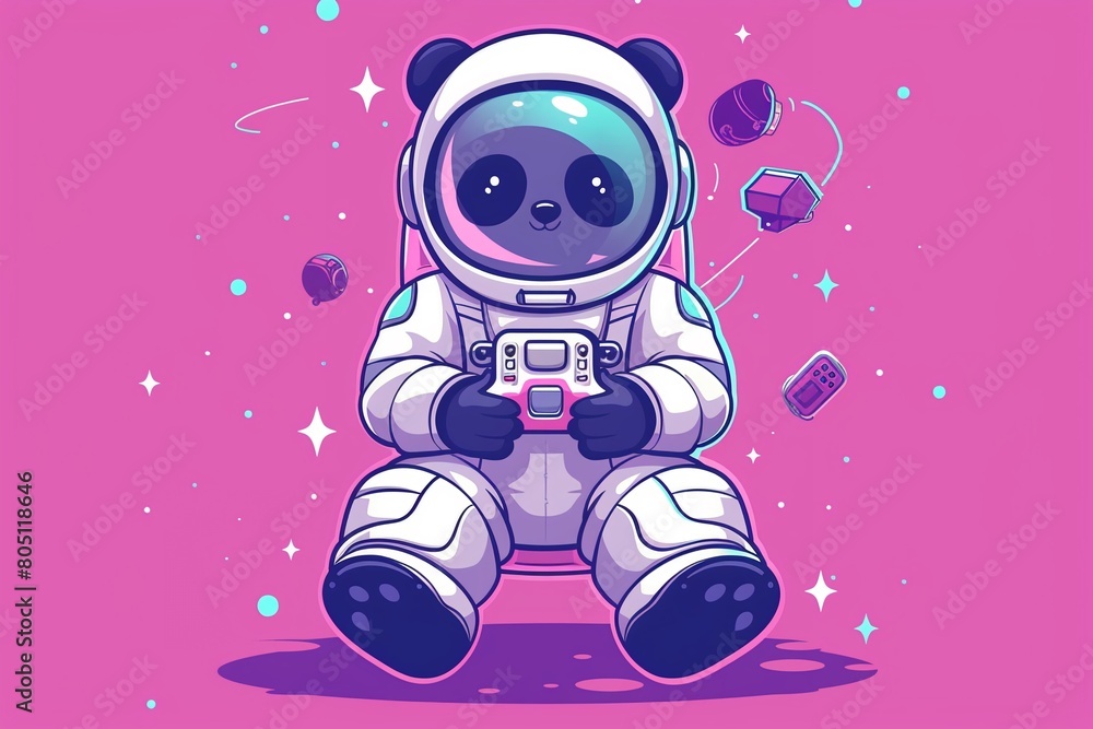 A cute astronaut holding a gaming stick cartoon icon illustration, blending space exploration with gaming fun 8K , high-resolution, ultra HD,up32K HD A cute astronaut holding a gaming stick cartoon icon illustration, blending space exploration with gaming fun 8K , high-resolution, ultra HD,up32K HD