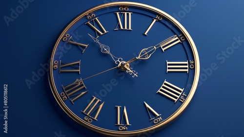 Wallpaper Mural Clock With Roman Numerals on Blue Background hyper realistic  Torontodigital.ca