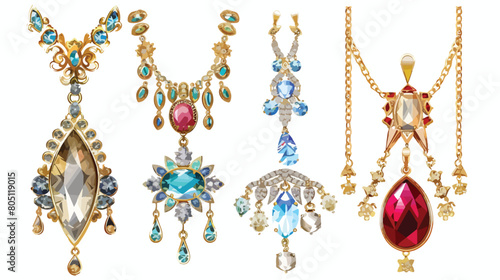 Four of beautiful jewelry on white background Vector