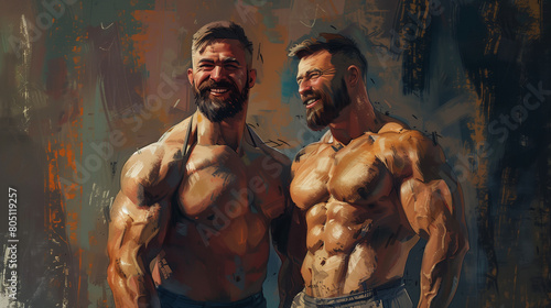 two muscle men are smiling