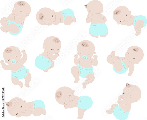 Cute babies sleep in various positions
