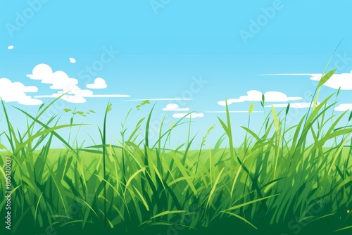 Beautiful green grass meadow in natural outdoor serene landscape illustration