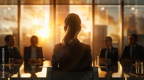 Female business leader conducting a meeting hyper realistic 
