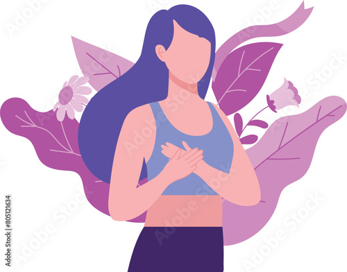 A girl is feeling breast pain.