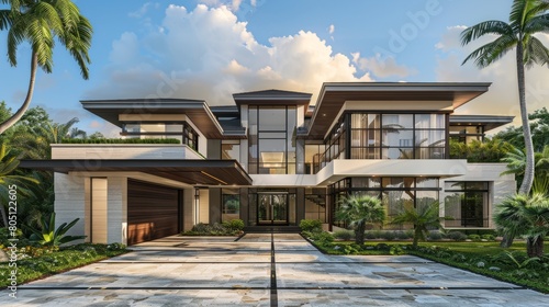 Modern architecture house exterior design luxury concept 3D render driveway hyper realistic  © Johannes
