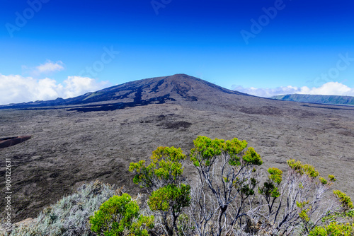 Volcanic landscape with the Peak of the Furnace at Reunion Island