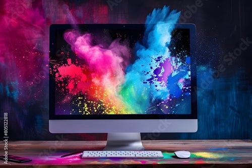 Computer with colorful creative idea, AI generated