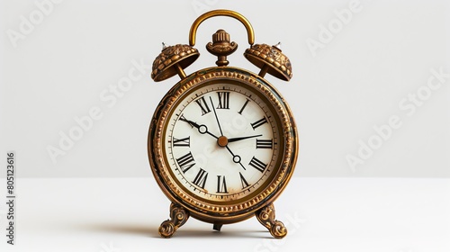 A vintage wooden wall clock with black hands and a classic design isolated on a white background