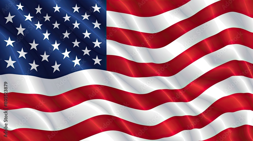 A wavy flag of the United States of America with stars on a blue canton and white stripes, ideal for patriotic events or celebrations. US Independence Day or other national holiday A wavy flag of the United States of America with stars on a blue canton and white stripes, ideal for patriotic events or celebrations. US Independence Day or other national holiday