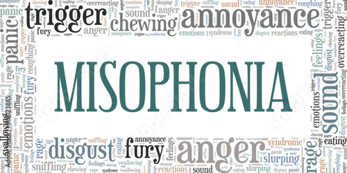 Misophonia word cloud conceptual design isolated on white background.