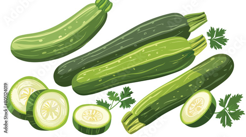 Fresh zucchini on white background Vector style Vector