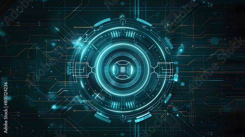 Electronic circuit board with digital technology network and blue tech data connection background.