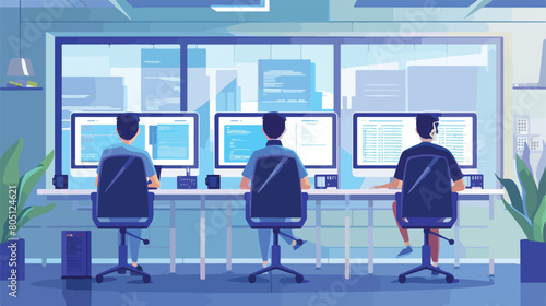IT specialists working in office Vector style vector