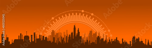 Silhouetten Stadt - Skyline Metropole mit Wolkenkratzern - Gebäude im Smog - Umweltverschmutzung