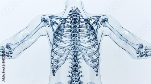 Creative Xray view of the human sternum and rib attachment, suitable for medical and educational purposes, with white background for easy use photo
