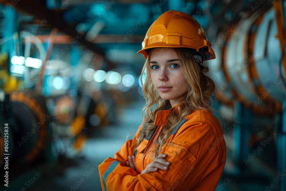 Female construction worker with a helmet Female construction worker with a helmet