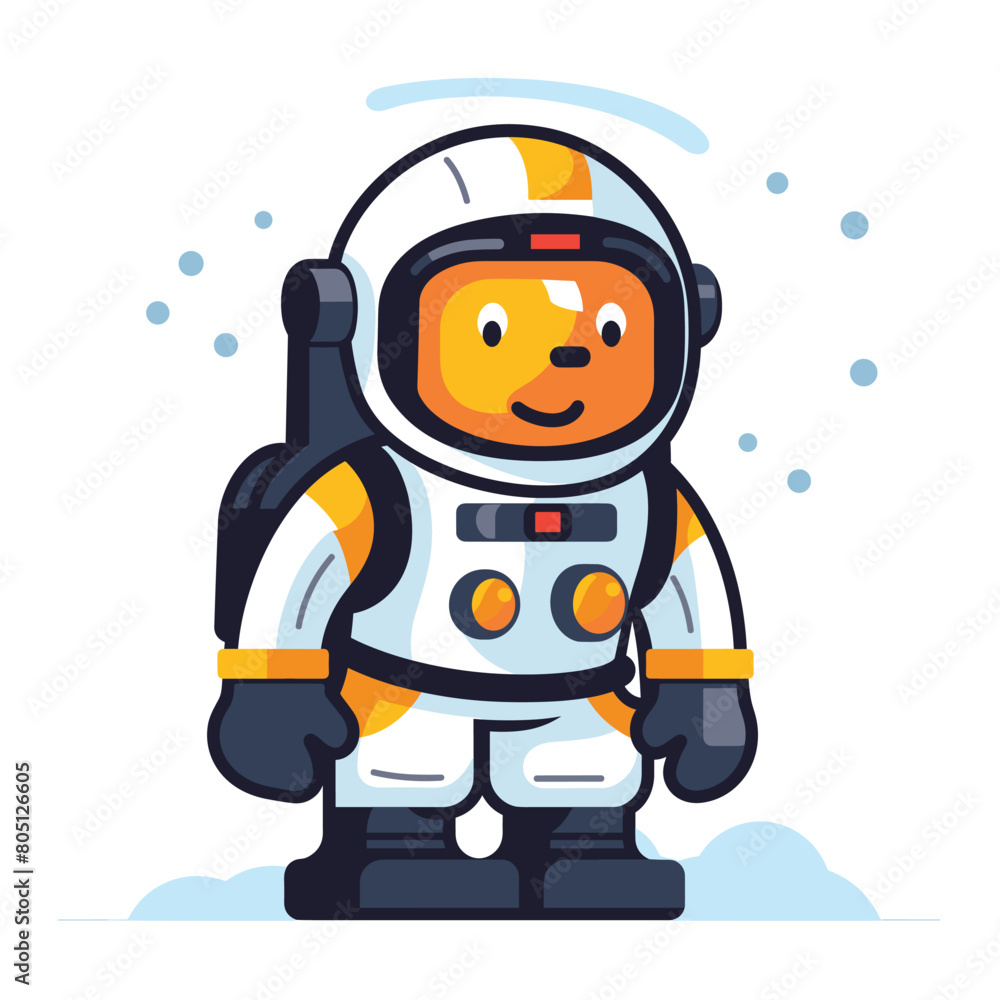Astronaut cartoon illustration, cheerful, space suit, standing, orange helmet. Kids adventure, space exploration theme, characters play astronauts, graphic design. Clouds indicate sky setting Astronaut cartoon illustration, cheerful, space suit, standing, orange helmet. Kids adventure, space exploration theme, characters play astronauts, graphic design. Clouds indicate sky setting