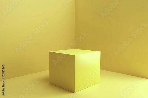 3D Yellow Empty Cube Podium for Product Presentation
