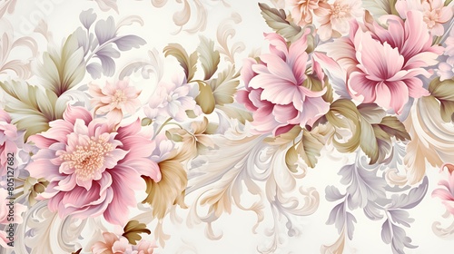 Elegant floral pattern with intricate details and pastel hues, ideal for wedding invitations and feminine designs.