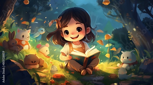 Playful children's book illustration with cute characters and whimsical scenes, sparking imagination and creativity in young readers.