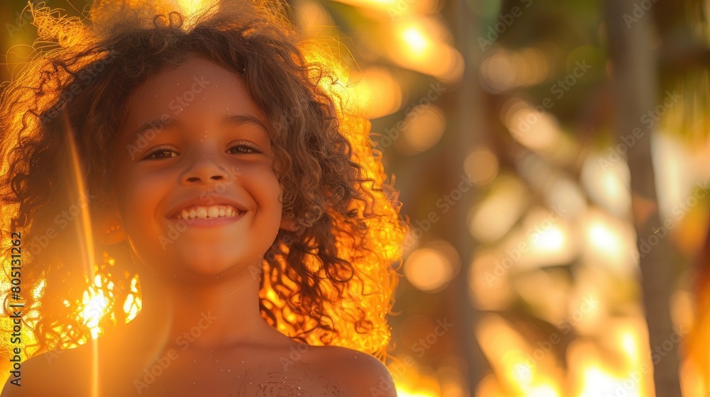 Fototapeta premium Young Girl With Curly Hair Smiling