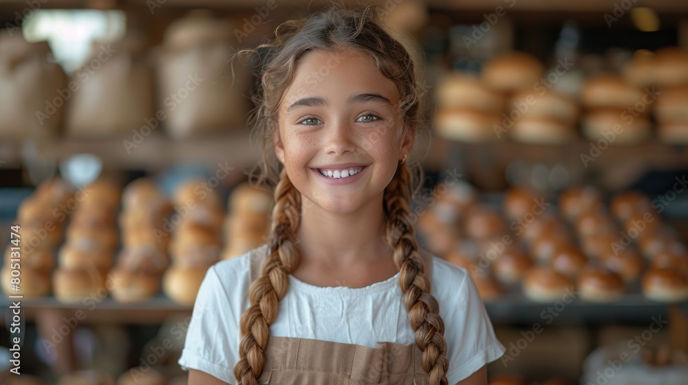 Young Girl With Braids Outside Bakery Young Girl With Braids Outside Bakery