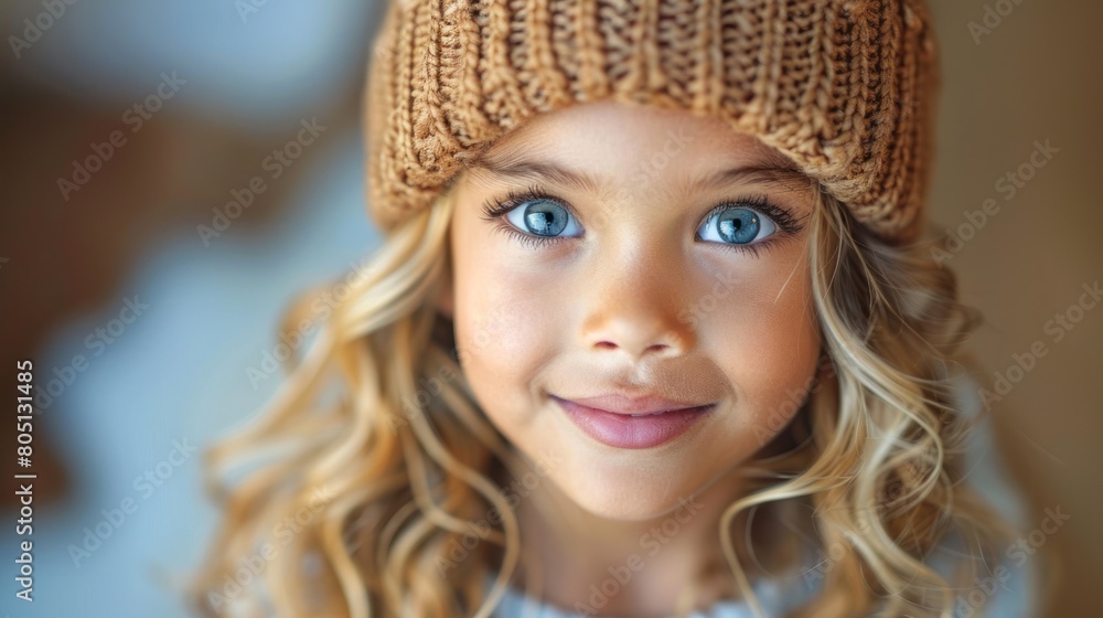 Child Wearing Knitted Hat Up Close Child Wearing Knitted Hat Up Close